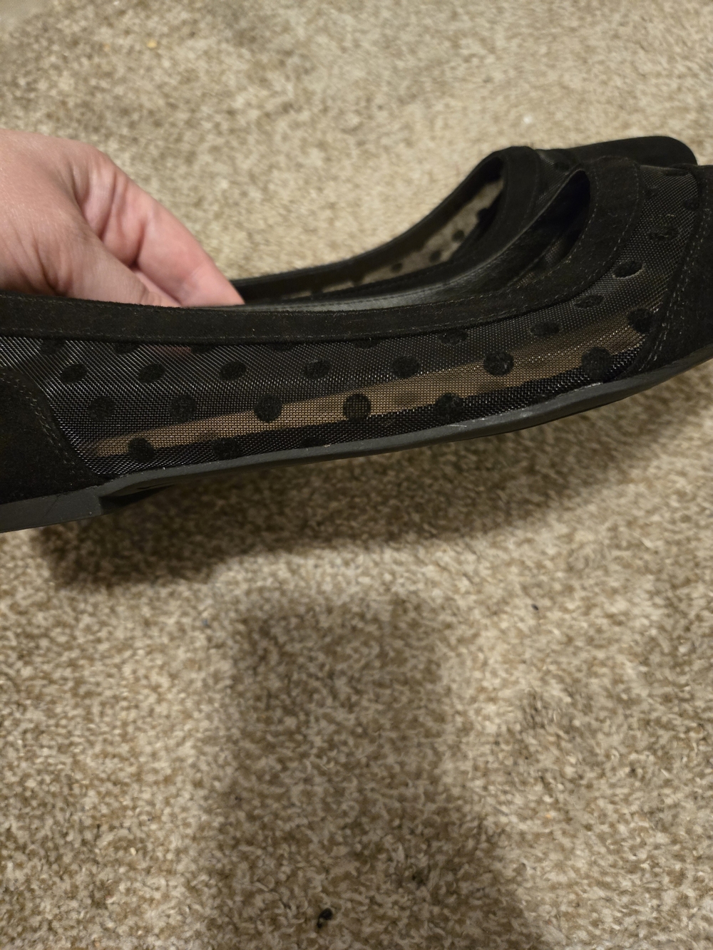 Women’s Black Polka Dot Mesh Ballet Flats